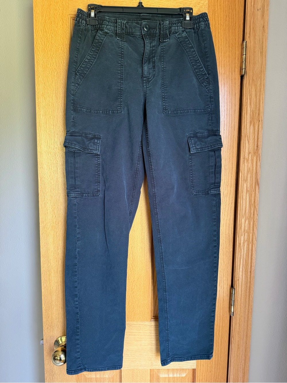 American Eagle Women Stretch Cargo Straight Pants Blue Gray Size 6 Long Tall